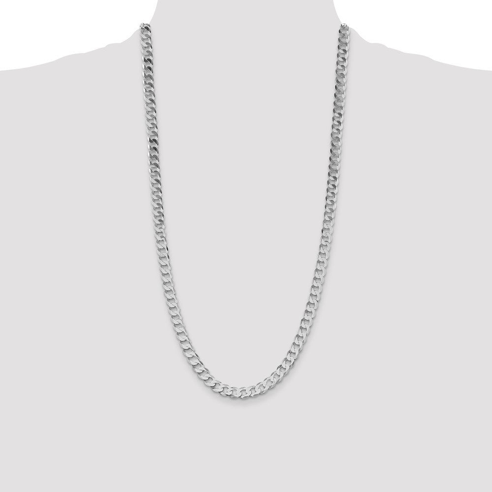 Sterling Silver Rhodium-plated 7.5mm Flat Curb Chain Necklace 28"