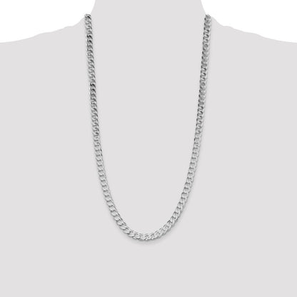 Sterling Silver Rhodium-plated 7.5mm Flat Curb Chain Necklace 28"