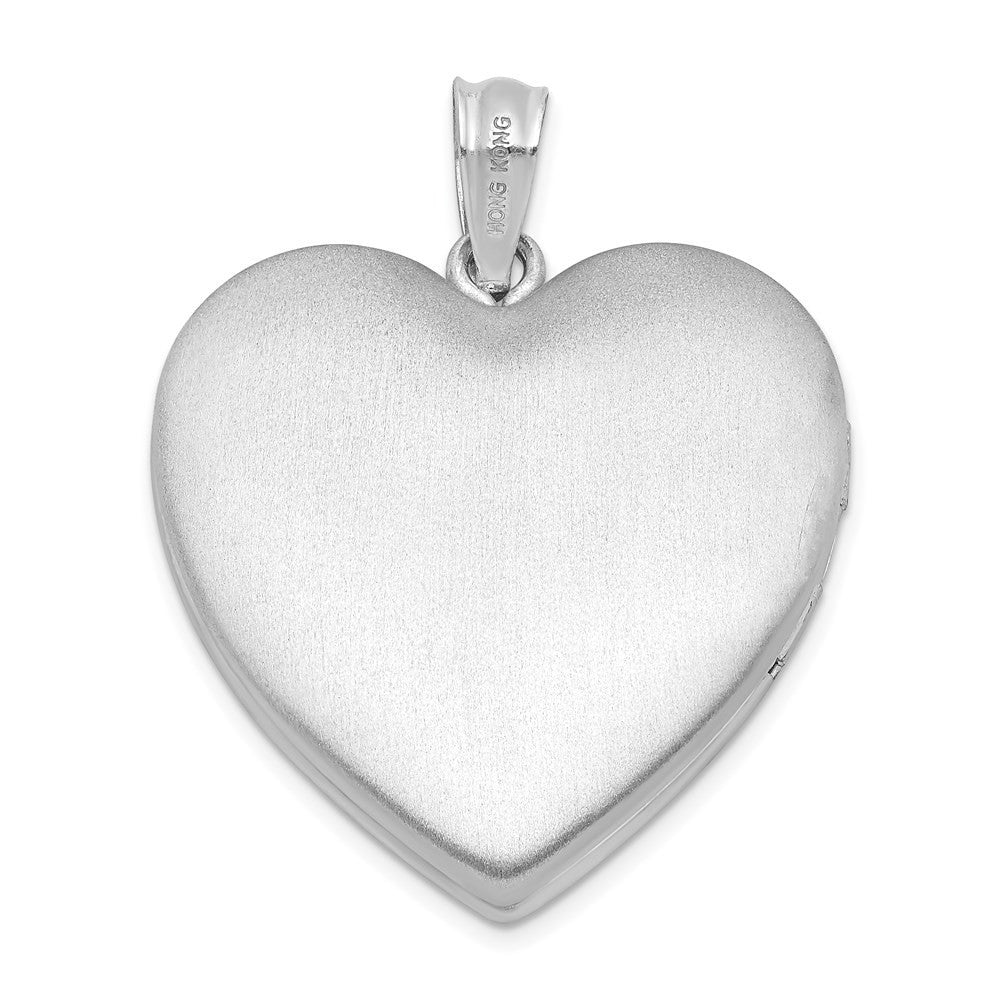 Sterling Silver Rhodium-plated 24mm Enameled Rose Border Heart Locket Pendant