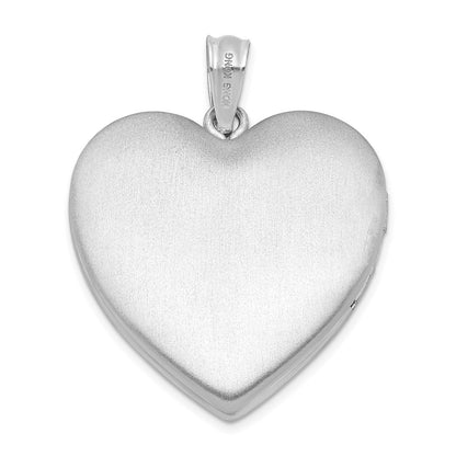 Sterling Silver Rhodium-plated 24mm Enameled Rose Border Heart Locket Pendant