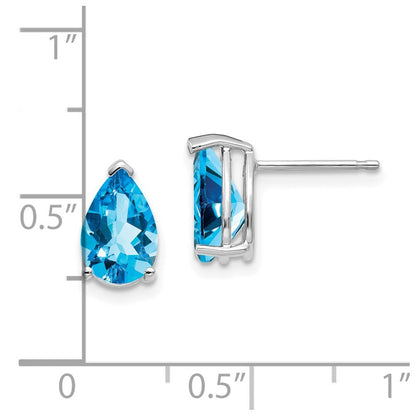 14k White Gold 9x6mm Blue Topaz Stud Earrings
