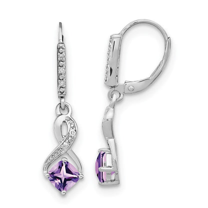 Sterling Silver Rhodium-plated Amethyst and Diamond Dangle Earrings