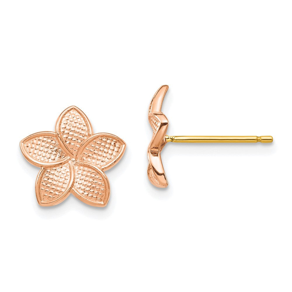 14K Rose Gold Polished & Textured Plumeria & Yellow & Earring Backs