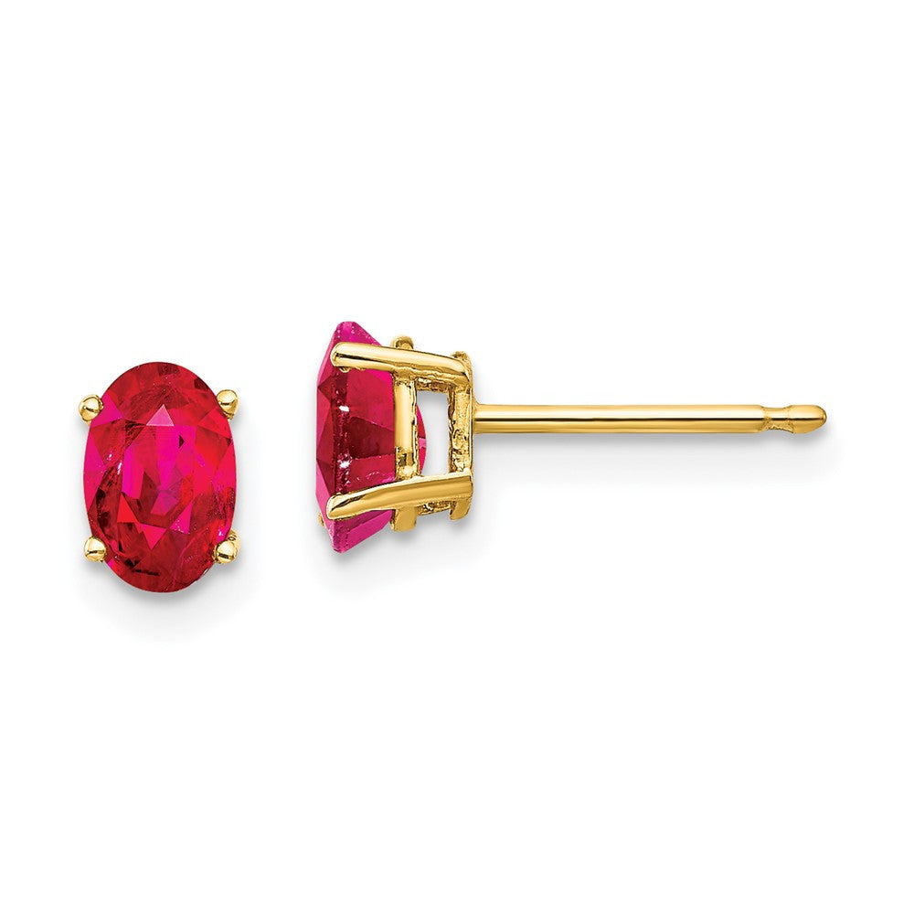 14k Yellow Gold 6mm x 4mm Ruby Oval Stud Earrings