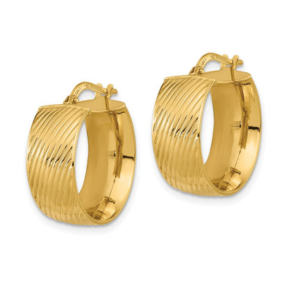 14k Yellow Gold 8mm Polished Textured Hinged Hoop Earrings