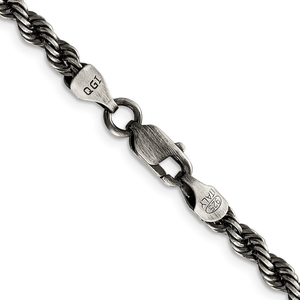 Sterling Silver Ruthenium-plated 4.5mm Rope Chain Necklace 18"