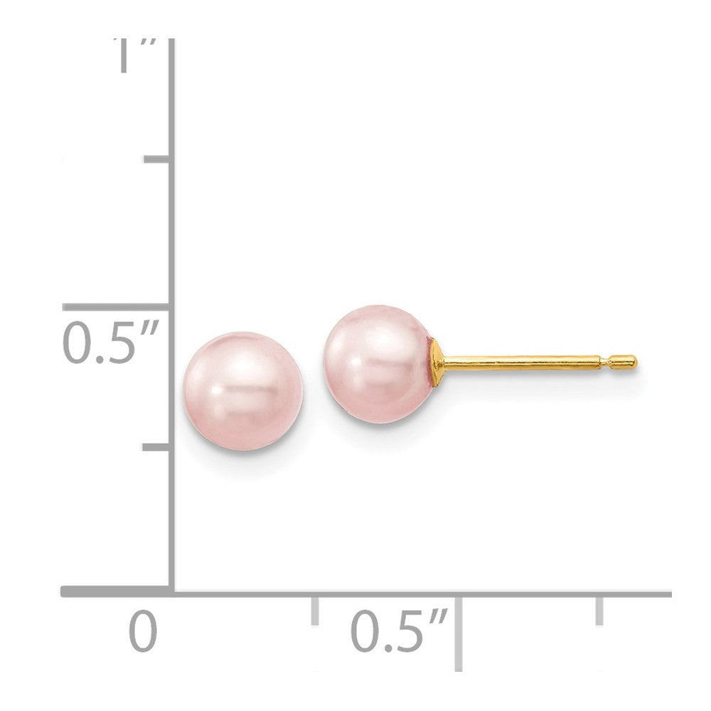 14k Yellow Gold 5-6mm Purple Round Freshwater Cultured Pearl Stud Earrings