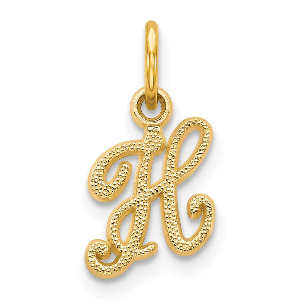 14k Yellow Gold Script Letter H Initial Charm Pendant