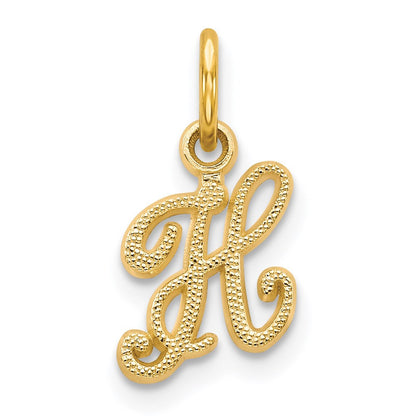 14k Yellow Gold Script Letter H Initial Charm Pendant