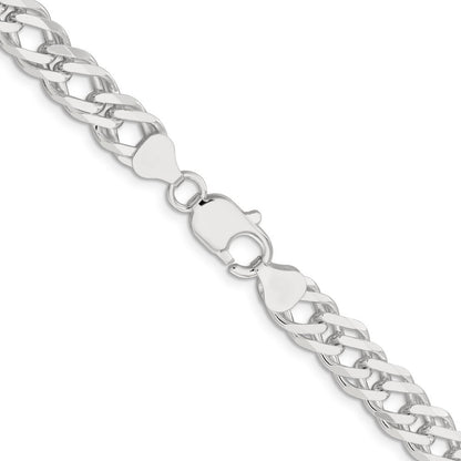 Sterling Silver 7.75mm 6 Side Diamond-Cut Flat Double Curb Chain Necklace 20"