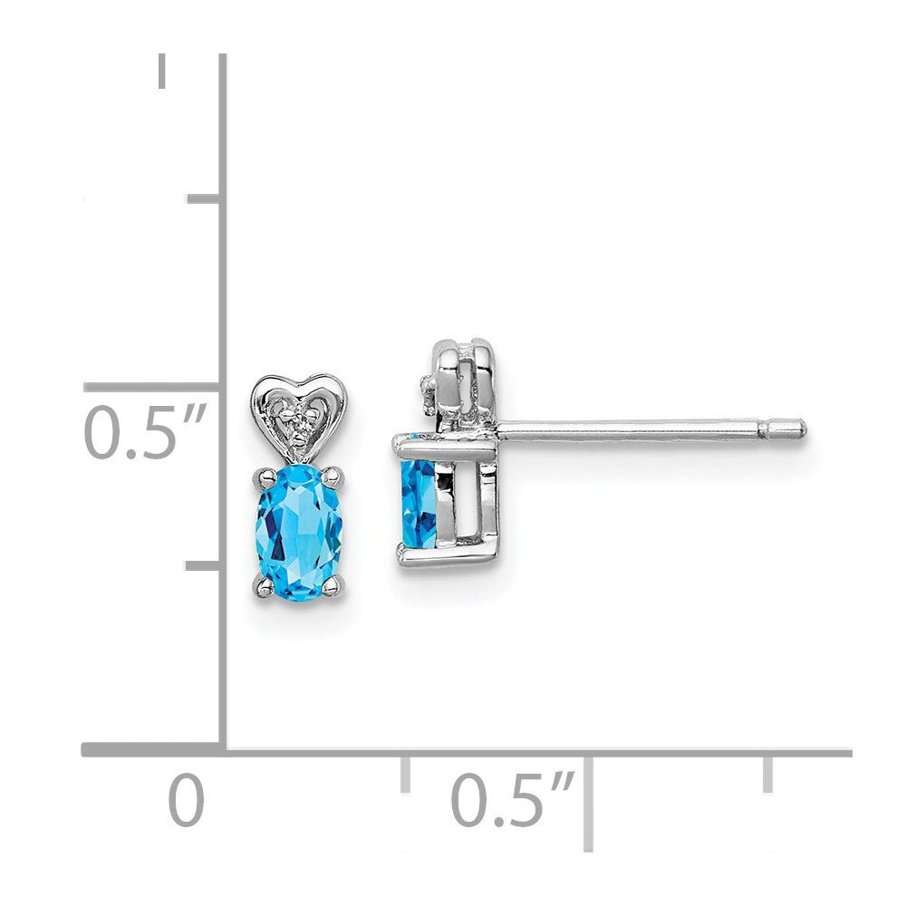Sterling Silver Rhodium-plated Light Swiss Blue Topaz & Diamond Stud Earrings