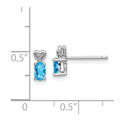 Sterling Silver Rhodium-plated Light Swiss Blue Topaz & Diamond Stud Earrings