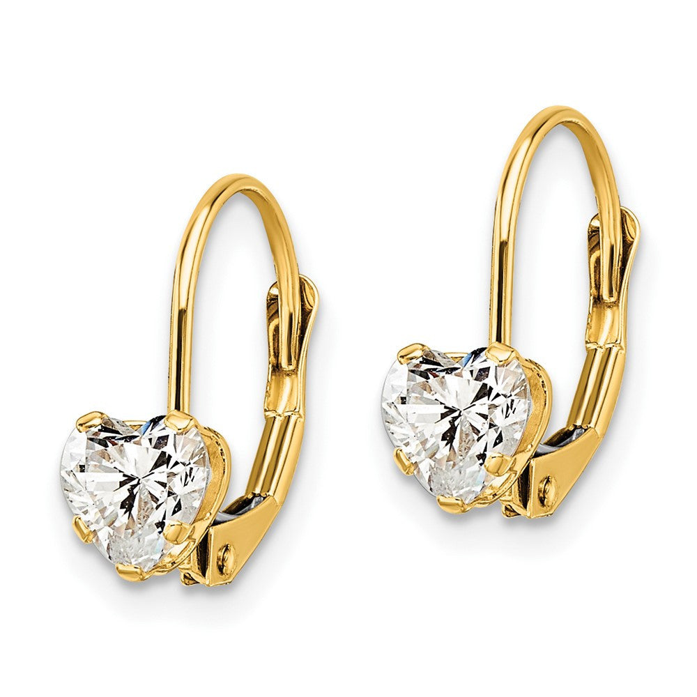 14k Yellow Gold 5mm Heart Cubic Zirconia Leverback Drop & Dangle Earrings