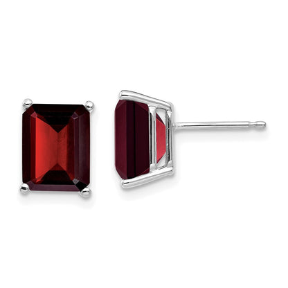 14k White Gold 9x7mm Emerald Cut Garnet Stud Earrings
