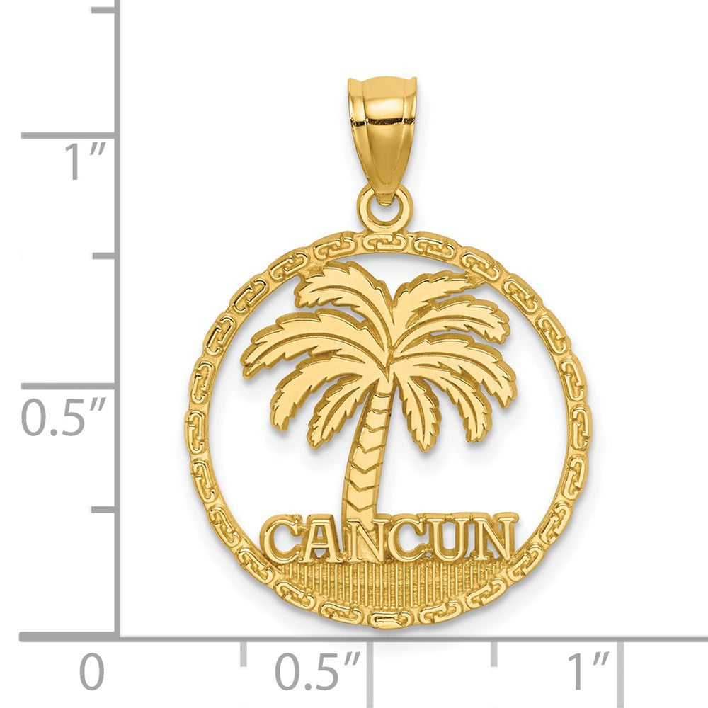 14k Yellow Gold CANCUN Palm Tree Circle Charm Pendant