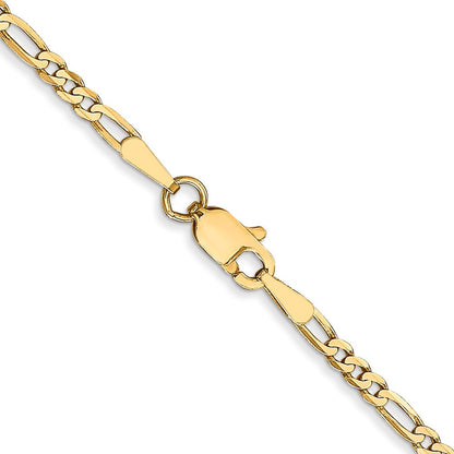 14k Yellow Gold 2.25mm Flat Figaro with Lobster Clasp Chain Necklace 16"
