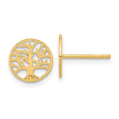 14k Yellow Gold Round Tree Stud Earrings