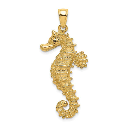 14k Yellow Gold Textured Seahorse Charm Pendant