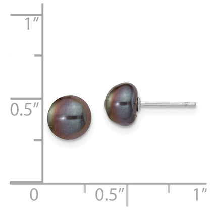 14k White Gold 7-8mm Black Button Freshwater Cultured Pearl Stud Earrings