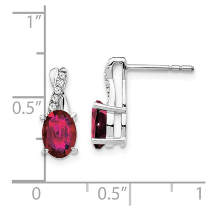 14K White Gold Created Ruby and Diamond Dangle Earrings