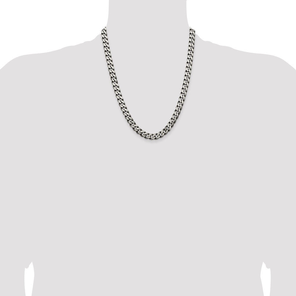 Sterling Silver Antiqued 9.3mm Curb Chain Necklace 22"