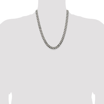 Sterling Silver Antiqued 9.3mm Curb Chain Necklace 22"