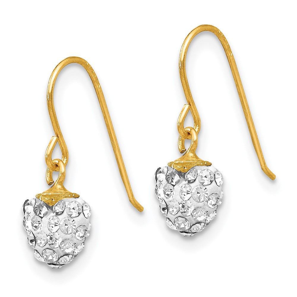 14k Yellow Gold Crystal Heart Dangle Earrings
