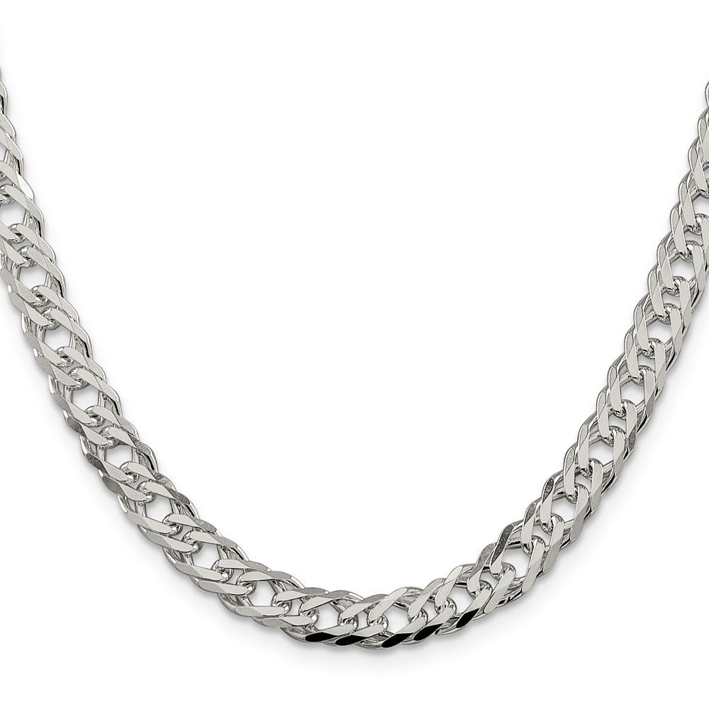 Sterling Silver 6.25mm 6 Side Diamond-Cut Flat Double Curb Chain Necklace 24"