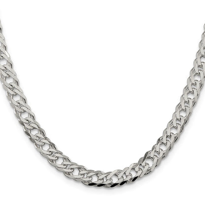 Sterling Silver 6.25mm 6 Side Diamond-Cut Flat Double Curb Chain Necklace 24"
