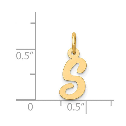 14k Yellow Gold Small Script Letter S Initial Charm Pendant