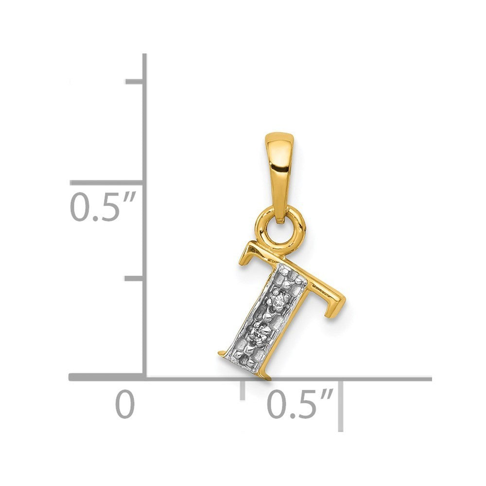 14k Yellow Gold with Rhodium Diamond Letter T Initial Pendant