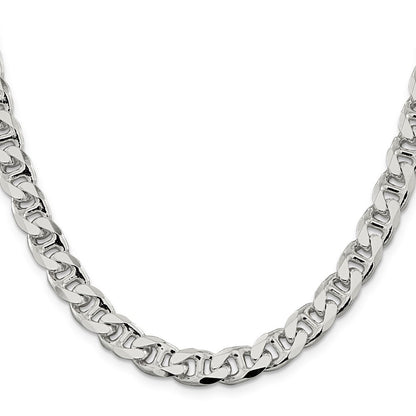 Sterling Silver 9mm Diamond-Cut Flat Anchor Curb Chain Necklace 22"