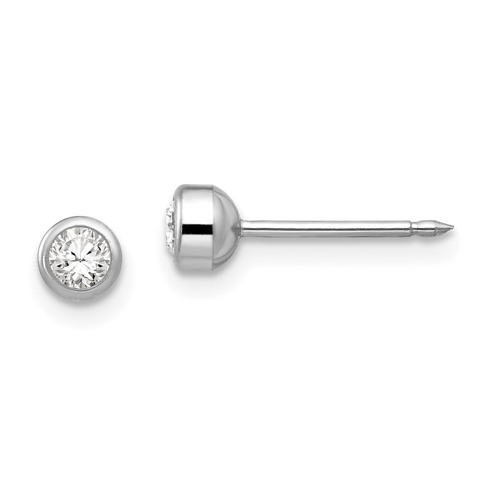 14k White Gold 4mm April Crystal Bezel Stud Earrings