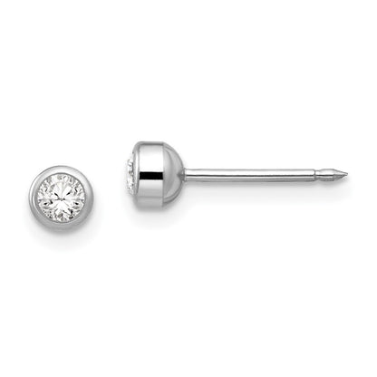 14k White Gold 4mm April Crystal Bezel Stud Earrings