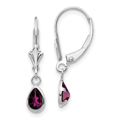 14k White Gold 6x4mm Rhodolite Garnet/June Dangle Earrings