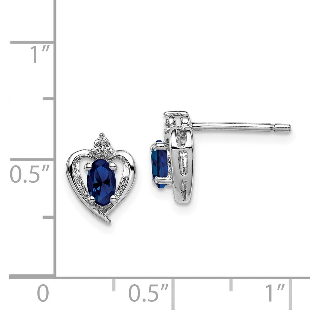 Sterling Silver Rhodium-plated Created Sapphire & Diam. Button Stud Earrings