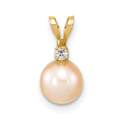 14k Yellow Gold 6-7mm Round Freshwater Cultured Pearl & Diamond Pendant