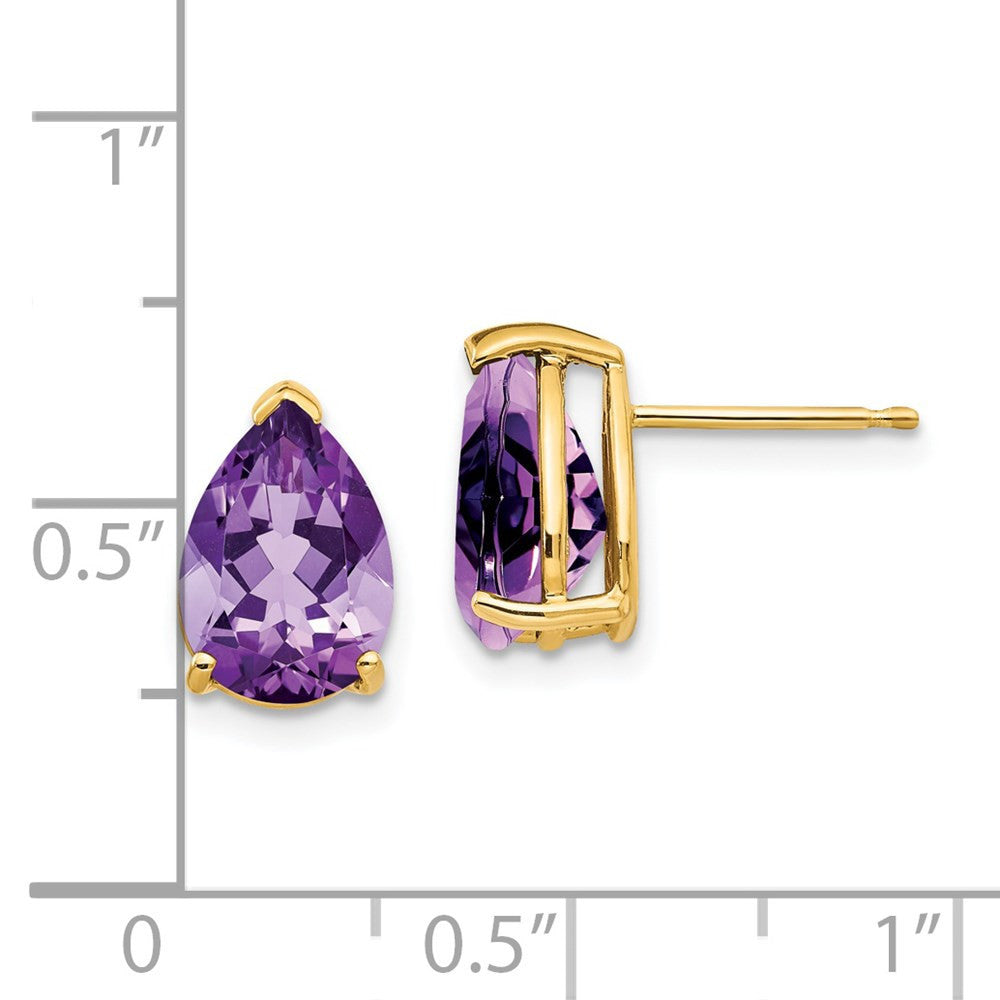 14k Yellow Gold 10x7mm Pear Amethyst Stud Earrings