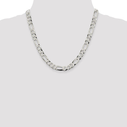 Sterling Silver 8.5mm Lightweight Flat Figaro Chain Necklace 20"