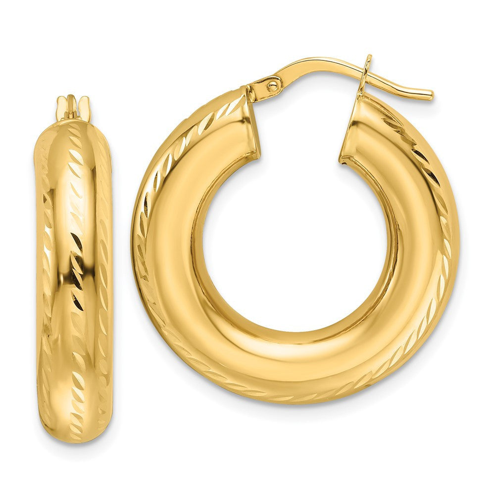 14k Yellow Gold Polished Diamond-cut 6mm Hollow Round Hoop Earrings