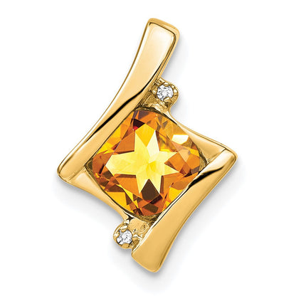 14k Yellow Gold Citrine and Diamond Pendant