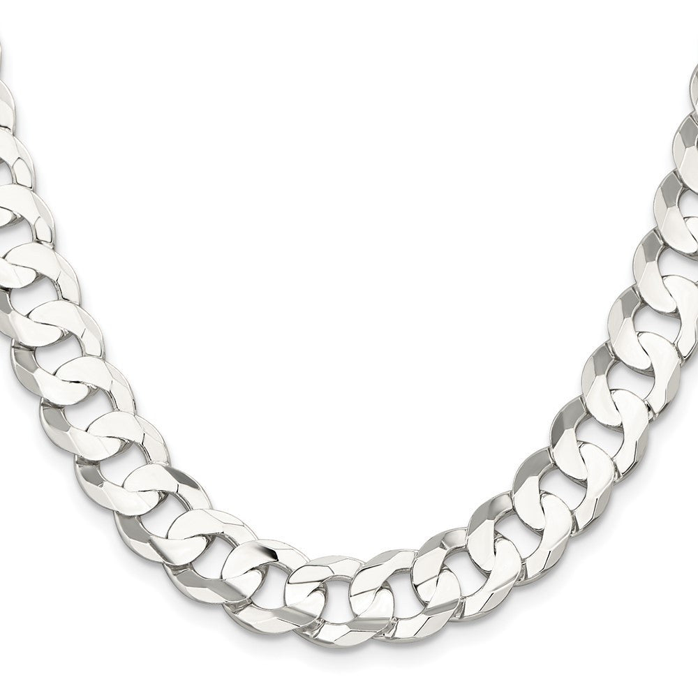 Sterling Silver 11.9mm Concave Beveled Curb Chain Necklace 18"