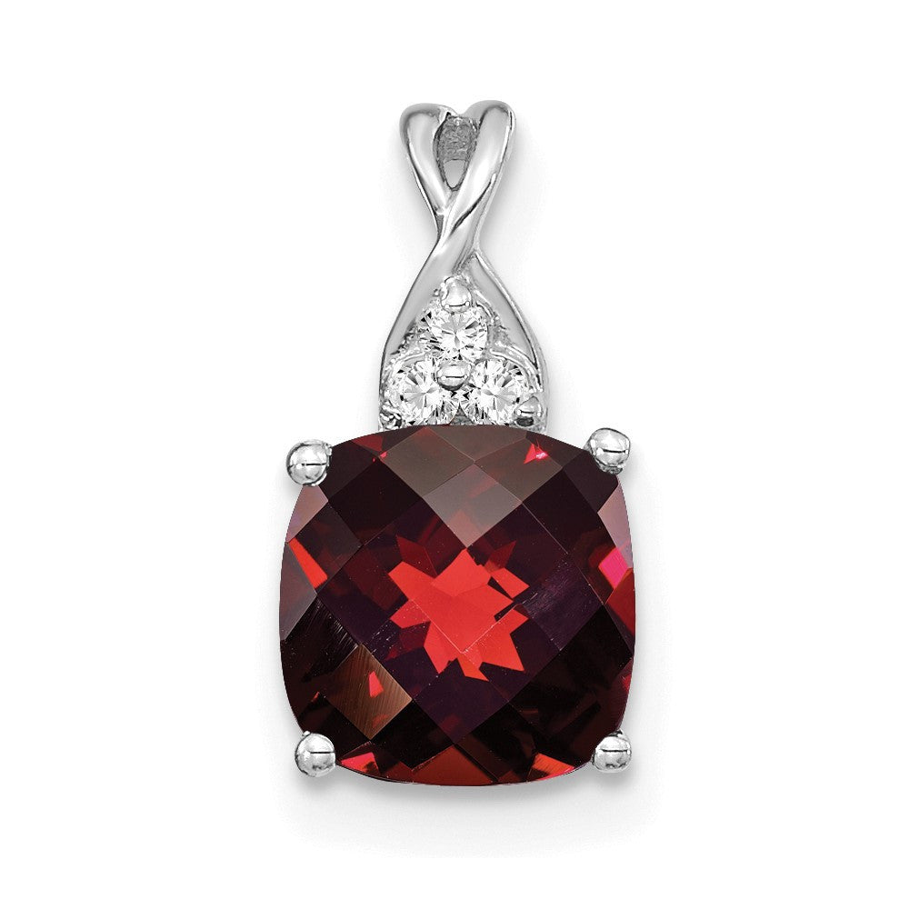 14k White Gold Checkerboard Garnet and Diamond Pendant