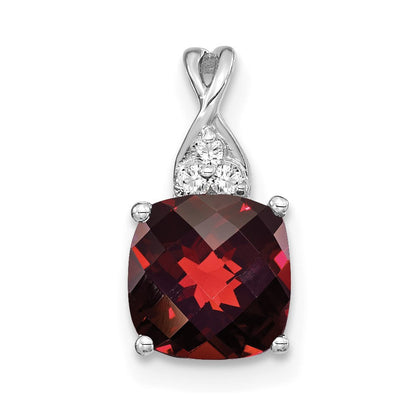 14k White Gold Checkerboard Garnet and Diamond Pendant