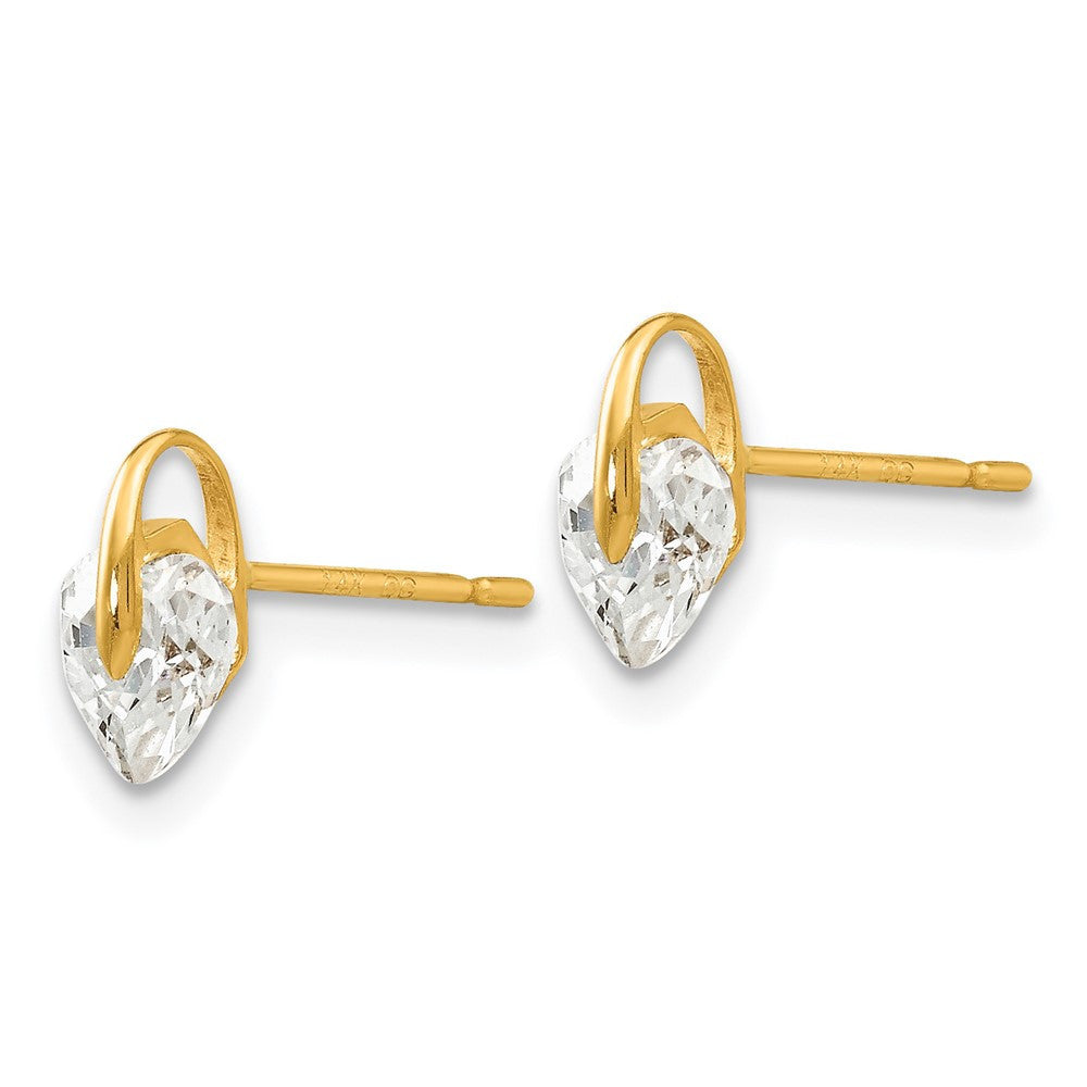 14k Yellow Gold CZ Children's Heart Button Stud Earrings