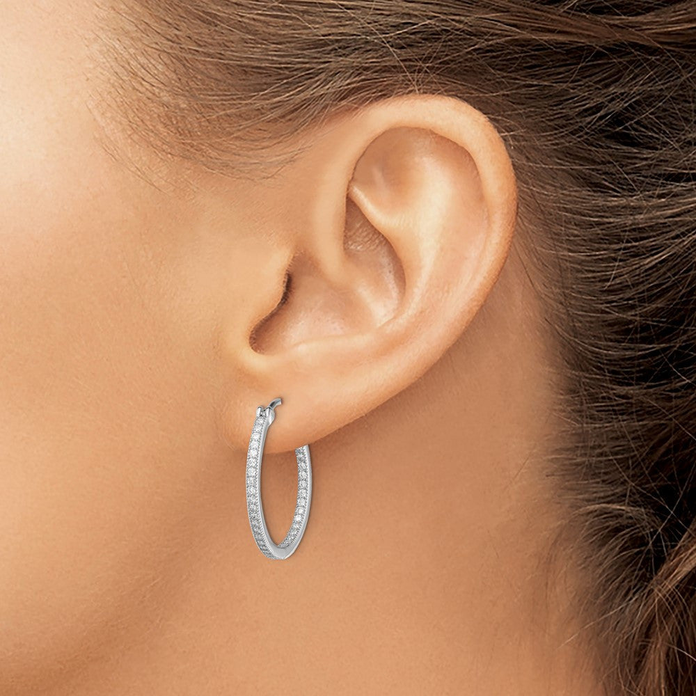 Sterling Silver Rhodium-plated Micro Pav� CZ In/Out Hoops