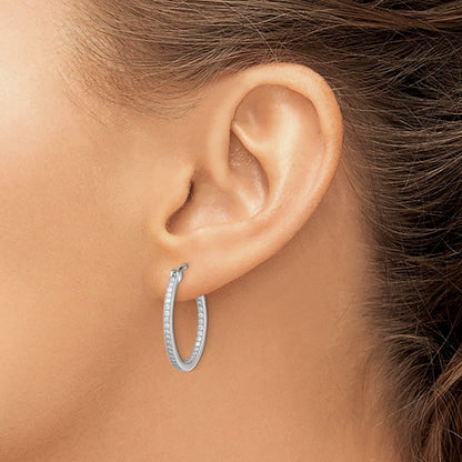 Sterling Silver Rhodium-plated Micro Pav� CZ In/Out Hoops