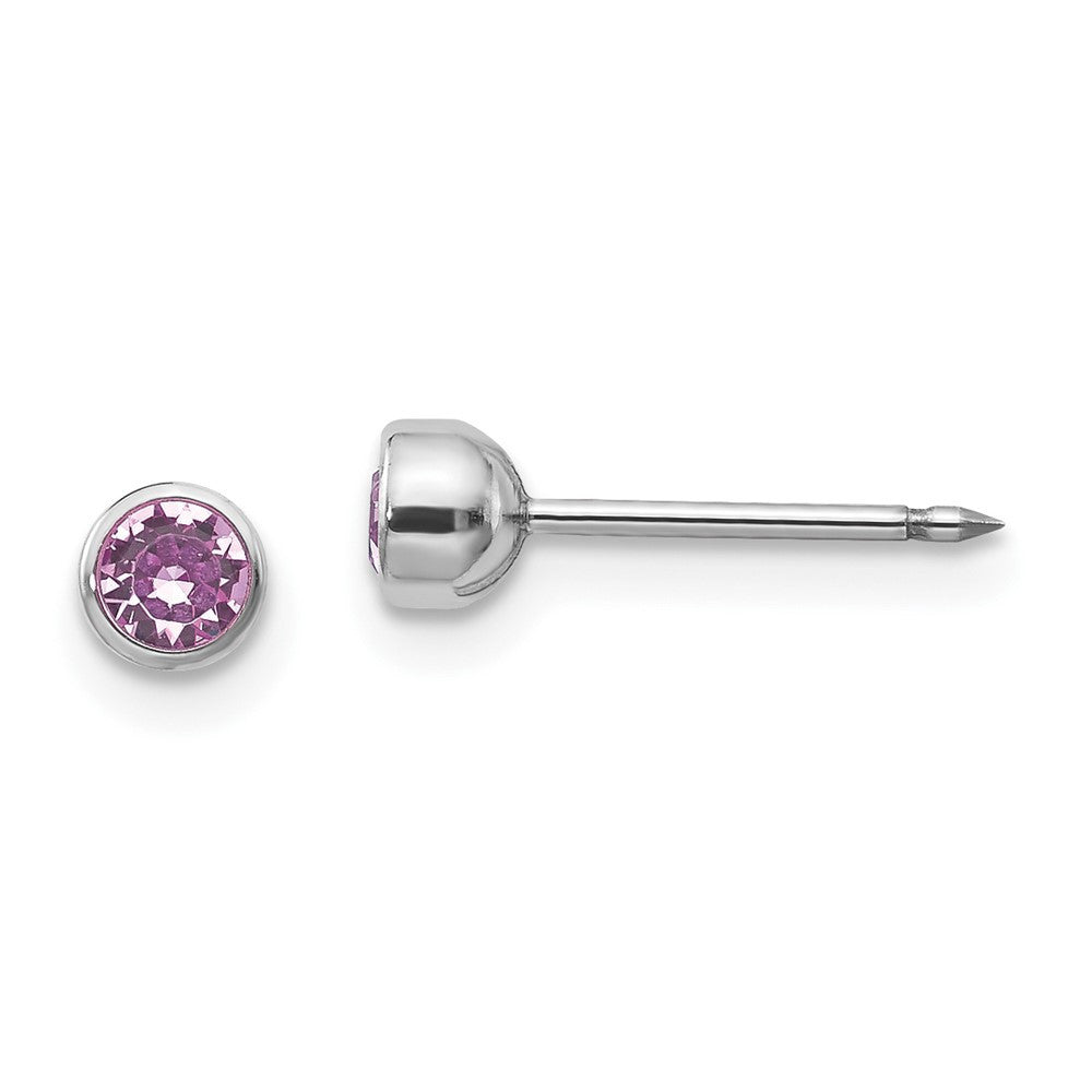 14k White Gold 4mm June Crystal Bezel Stud Earrings