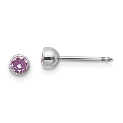 14k White Gold 4mm June Crystal Bezel Stud Earrings