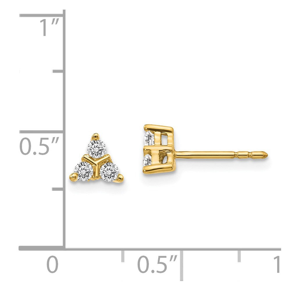 14k Yellow Gold 3-stone Diamond Triangle Stud Earrings